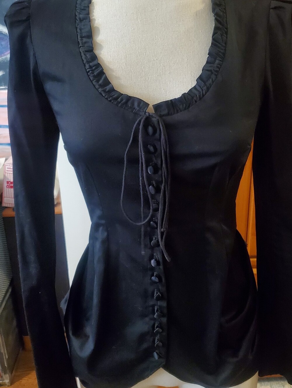 Vintage Betsey Johnson Black Bustle Blouse Goth Vampy Steam punk Cotton Y2K - Picture 2 of 16